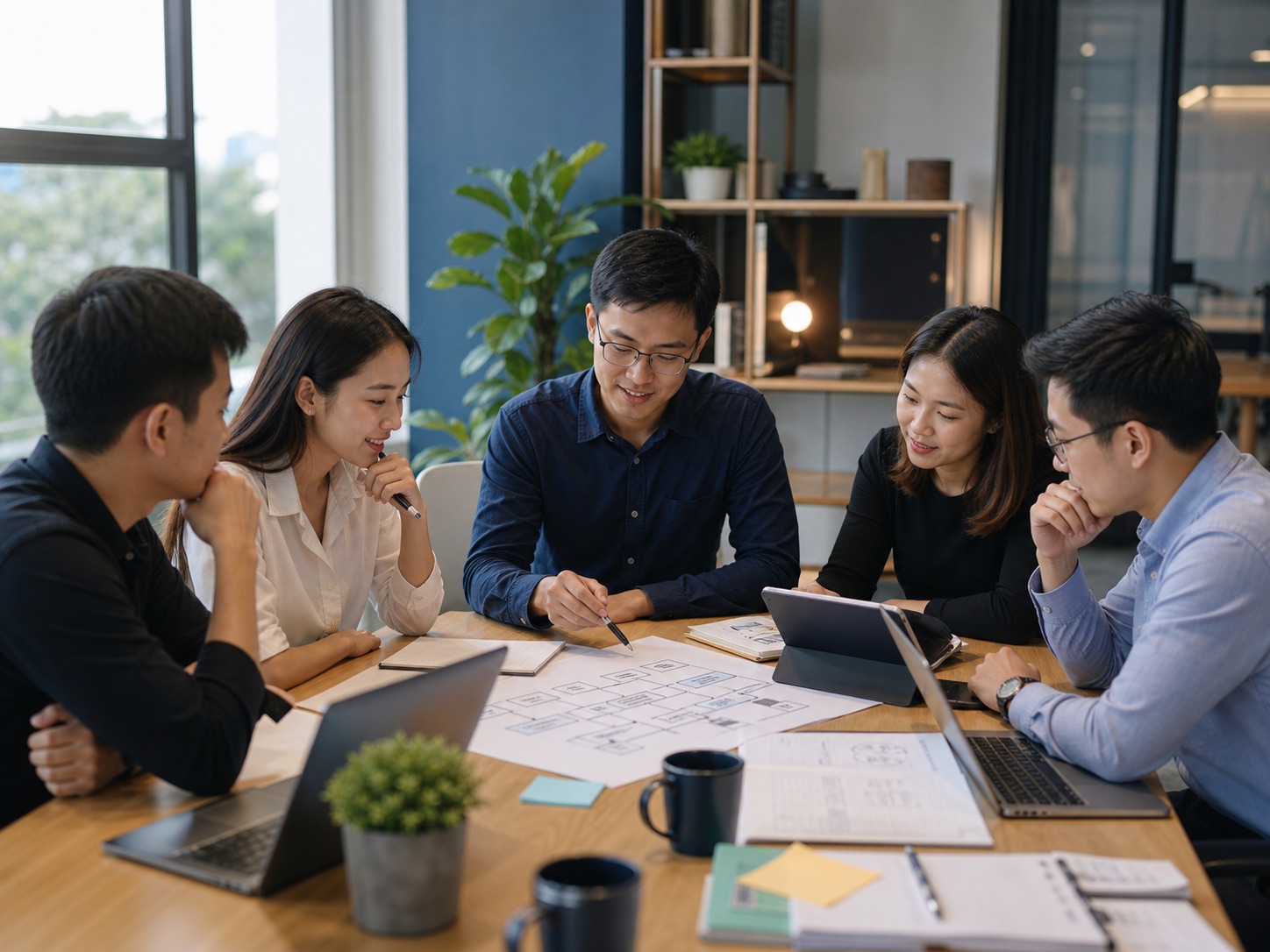 EvoMind partners reviewing an operations workflow